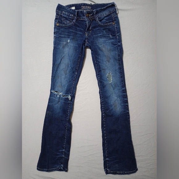 Decree Bootcut Jeans Women's 0 Blue Low Rise Medium Wash Cotton Distressed - Picture 1 of 12